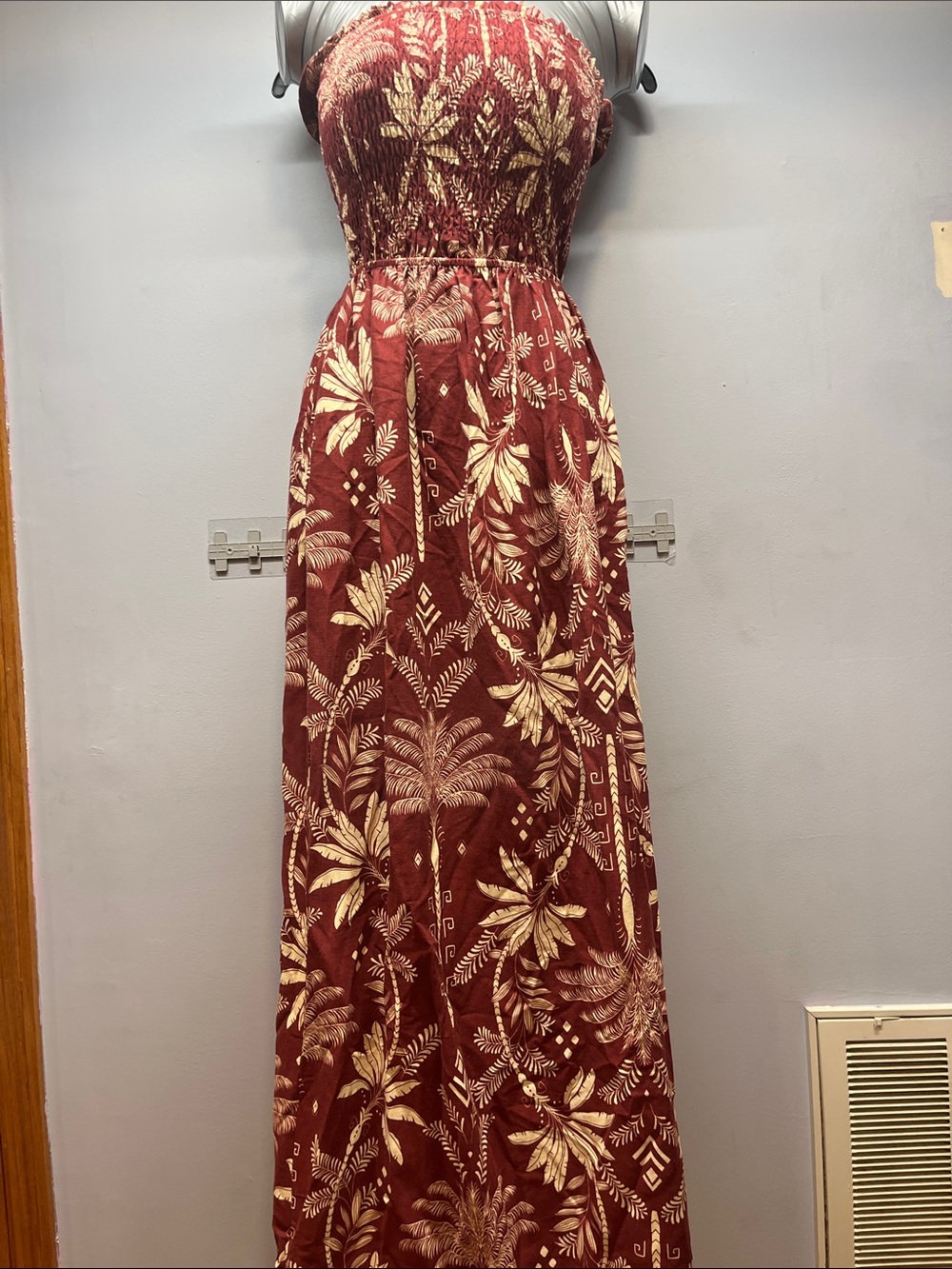 Monteau Burgundy Floral Strapless Maxi Dress